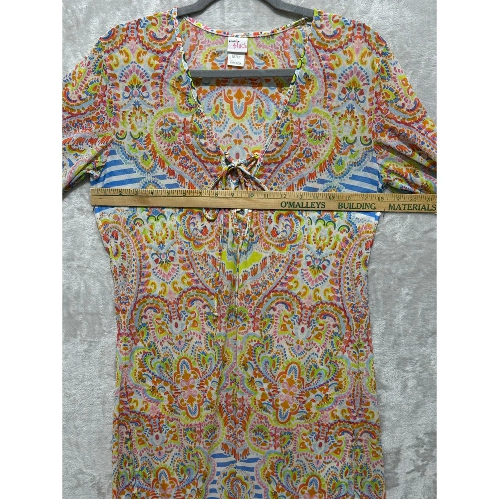 Profile Blush Cover Up M/M Multi Color Paisley V Neck Swim‎ Beach Resort